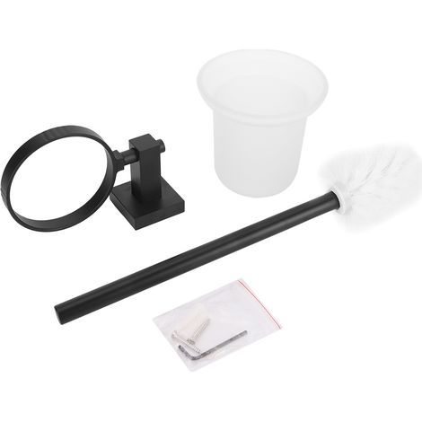Set de brosse de toilette mural noir avec porte-gobelet, long manche pour salle de bain
