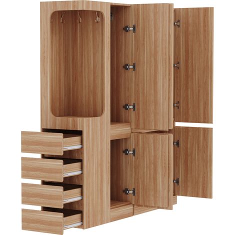 Grand dressing 140 x 40 x 170 cm en bois avec portes, tiroirs et espace de rangement ouvert, couleur bois (1/5)