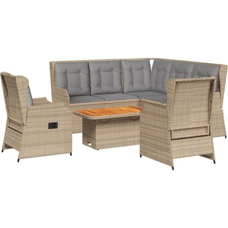Set de muebles jardín con cojines 6 pzas ratán sintético beige vidaXL (1/5)