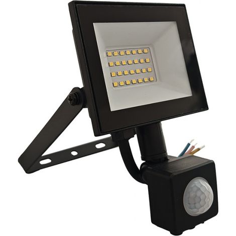 Projecteur LED 20W PIR noir 6500K 1800lm IP54 Ecolight