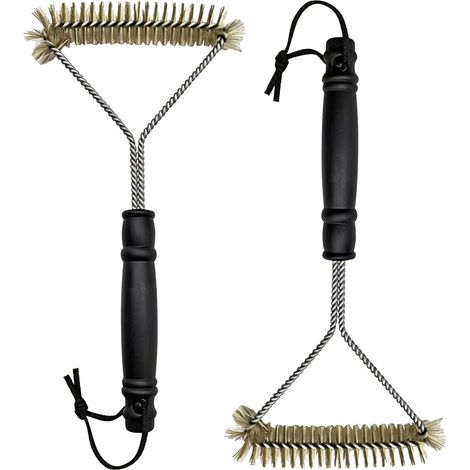 Lot de 2 brosses de nettoyage en laiton de 30,5 cm avec tête de brosse triangulaire pour grille de barbecue, grille en fonte, barbecue à gaz, barbecue à charbon de bois, barbecue sphérique et (1/5)
