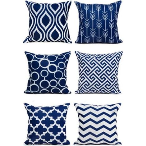 Set 6 housses oreiller motif géométrique 45x45cm, coton/lin, moelleux, déco canapé (1/4)