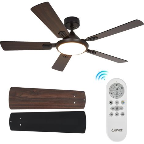 Ventilateur de Plafond 52 Pouces à 5 Pales avec Lumière, 6 Vitesses de Ventilation, Éclairage LED à Intensité Variable 3 Couleurs, Moteur CC Réversible, Télécommande(Noir Fixé Au Plafond) (1/5)