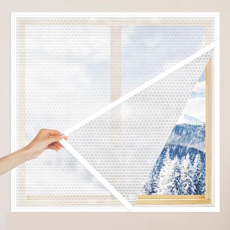 Kit d'isolation pour fenêtres (100 cm de long x 120 cm de large), film d'isolation pour fenêtres d'hiver, rideaux isolants thermiques, écran de confidentialité semi-transparent, isolation thermique et (1/5)