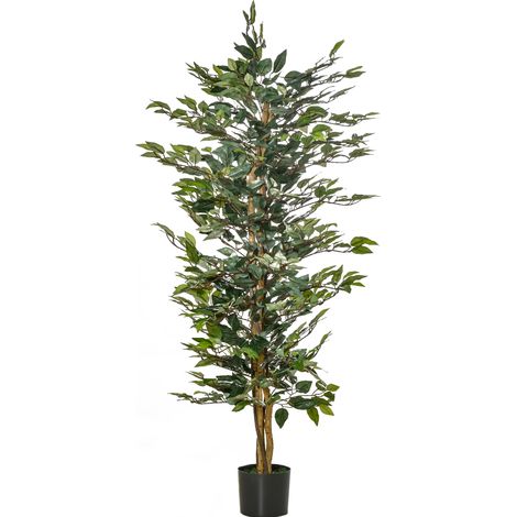 Künstlicher Ficus 150 cm in Grün mit schwarzem Topf und Zementfuß (1/5)