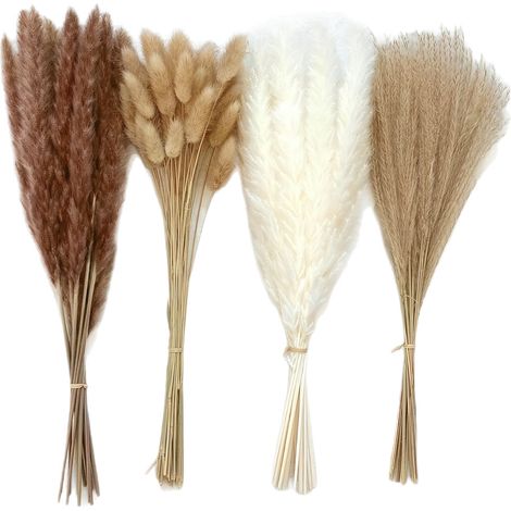 Bouquet de 110 tiges de roseau naturel séché, mélange d'herbe queue de lapin et de fleurs de roseau séchées, 44 cm (17 pouces), fleurs séchées de style bohème, convient pour la décoration du salon ou (1/5)
