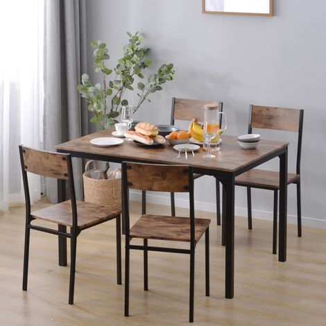Sitzgruppe, Esszimmergruppe Esstisch mit 4 Stühlen, für Balkon & Esszimmer & Wohnzimmer, Vintagebraun (1/5)