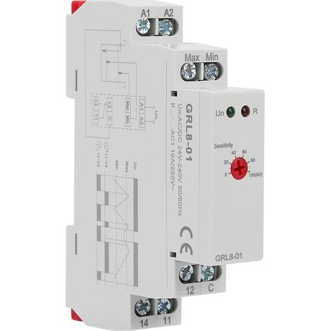 GRL8-01 Relais de Contrôle de Niveau de Liquide, 10A AC/DC 24V-240V Contrôleur de Niveau d'Eau Sensibilité Réglable DIN Mot pour Piscines, Puits, Réservoirs D'eau et Réservoirs (1/5)
