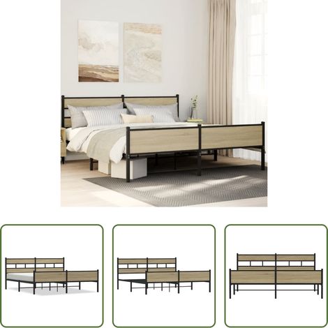vidaXL Stahlbett -  Metallbett ohne Matratze Sonoma-Eiche 180x200 cm (1/5)