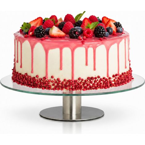 Relaxdays Tortenplatte drehbar, Standfuß, Kuchenplatte zum Dekorieren, Torten Drehteller für Kuchen, Ø 30cm, transparent (1/5)