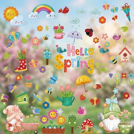 Stickers Fenêtre Printemps Statique Réutilisable, Décoration Fenêtre Motif Papillon Fleur Oiseau, Autocollant Vitre Sans Colle pour Salon Chambre Enfant Baie Vitrée (1/5)