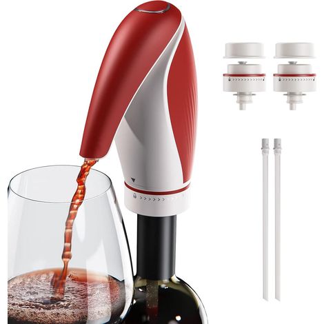 Rouge - Aérateur à vin électrique, verseur à vin rechargeable 3 en 1, carafe à vin, distributeur, stérilisateur - Cadeau en forme de pingouin pour les amateurs de vin (1/5)