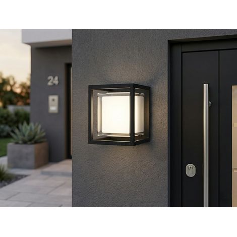 LED Außenwandleuchte eckig CUBIC Aluminium Schwarz, 17x15cm