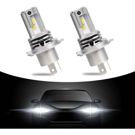 2er-Pack H4 LED-Lampen, 6500K Weiß, 60W Extrem hell, Plug-and-Play 12V Scheinwerfer für Autos und Motorräder