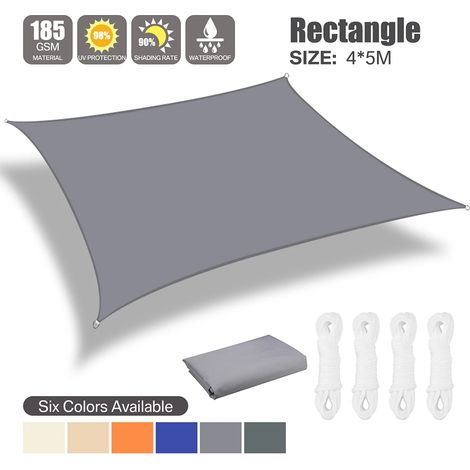 Auvent imperméable gris 5 x 4 m, toile d'ombrage pour terrasse et jardin. (1/4)