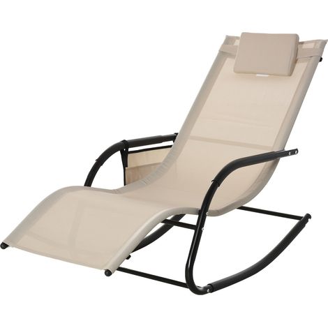 Schaukelstuhl Schwingsessel Gartenstuh Schaukelliege Metall Mesh Beige 150 X 62 X 88 Cm