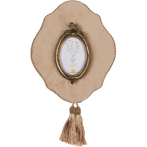 Cadre Photo 6 x 9 cm Décoration Murale en Plastique avec Fond en Tissu Beige et Doré - PANGIVO (1/2)