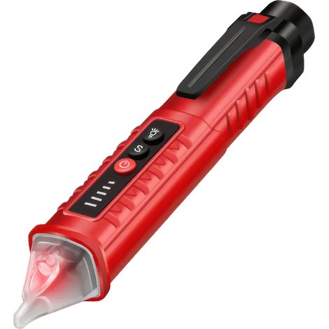 Testeur de Tension, Détecteur de Voltage NCV Sensibilité Réglable 12V-1000V, Détecteur Électrique Sans Contact avec Lampe LED, Testeur de Câbles Électriques, Détection Fil Actif/Neutre (1/4)