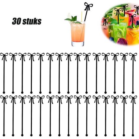 Lot de 30 agitateurs à cocktail - Agitateurs à cocktail en acrylique avec nœud - 15 cm de long - Noir - Accessoires de bar pour cocktails, champagne et décoration de table (noir) (1/5)