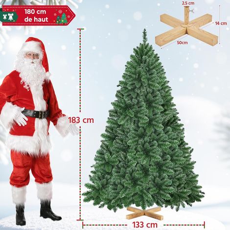 Sapin de Noël Artificiel 183 cm avec 903 Branches, Résistant au Feu, Support Métallique avec Veinures en Bois de Sapin Inclus, Décoration de Noël Fête