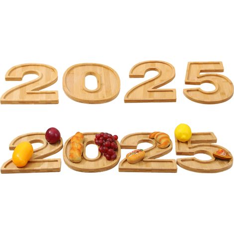 Bandeja de madera numerada 2025, bandeja modular para frutas y quesos, decoración festiva, aperitivos (juego de 25 piezas, 28x20cm) (1/4)