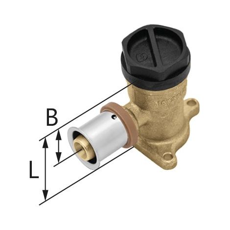 Gomito a muro in ottone con alette GW ultraPRESS - 20 Rp1/2" L = 41 mm