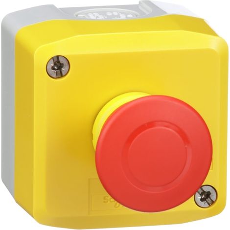 Harmony XALD, XALK, Control station, plastic, yellow, 1 red mushroom head push button Ø40, emergency stop push-pull 1 NC, unmarked, UL/CSA certified - XALK198H7