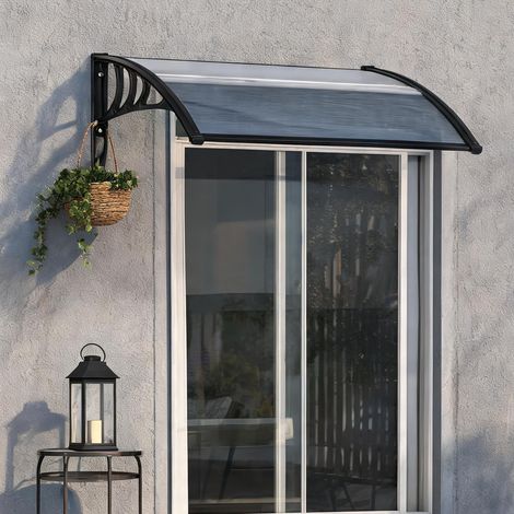 Auvent de porte 100 x 75 cm polycarbonate aluminium noir (1/5)