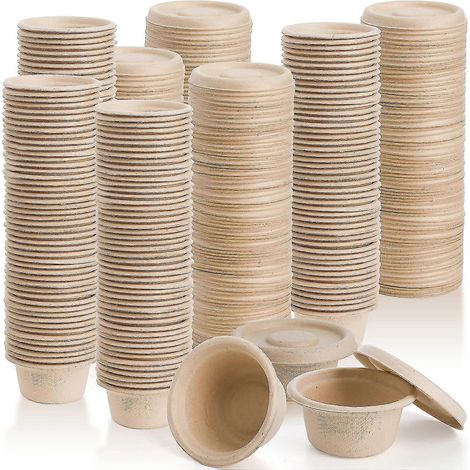 400 gobelets de 60 ml en fibre de bagasse naturelle avec couvercles, gobelets de dégustation en papier jetables, récipients à sauce compostables pour dégustation de collations et de charbon de bois. (1/5)
