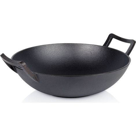 Poêle wok profonde en fonte pour frire et mijoter des plats asiatiques 36 cm