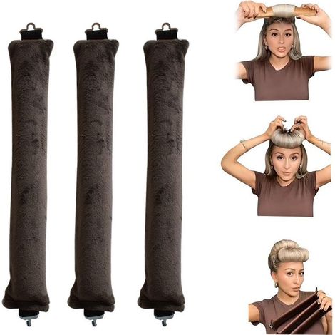 Ensemble de 3 fers à friser sans chaleur - Boucles sans chaleur - Fer à friser - Outil de bouclage - Tissu - Marron foncé (1/5)
