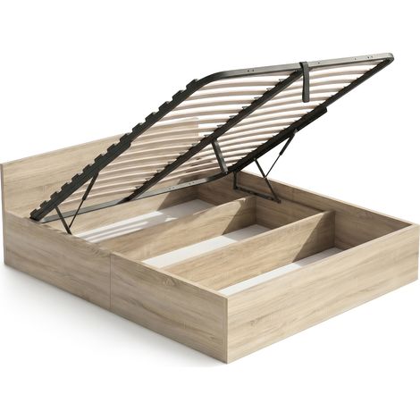 Lit coffre 160x200 cm sommier relevable en métal Chêne Sonoma (1/5)
