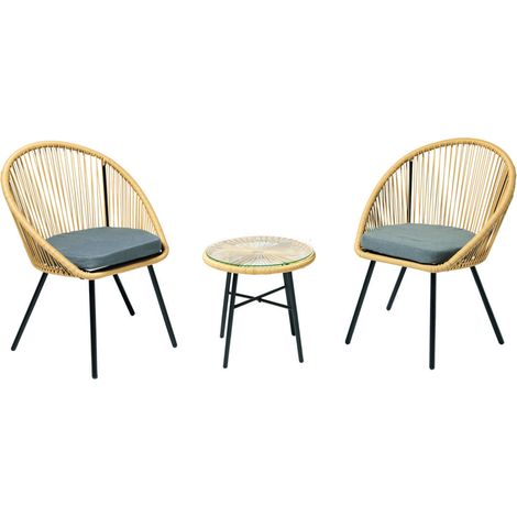 Concept-Usine – Salon de jardin 2 fauteuils et 1 table ronde – Coussins gris en polyester – Structure en acier époxy – Dimensions 165 x 59 x 82,5 cm