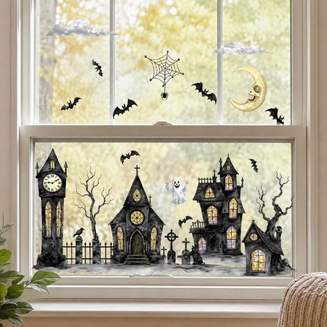 Stickers de Fenêtre Halloween, Motif Maison Hantée Effrayante, Décoration pour Vitre, Mur et Fête Halloween (1/5)