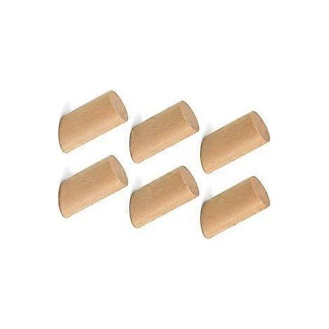 6-teiliger Wandhaken aus Holz, zylindrischer Holzhaken, inklusive 6 Schrauben, zum Aufhängen von Kleidung, Hüten und Schals, geeignet für Schlafzimmer, Flur und Wohnzimmer. (1/5)