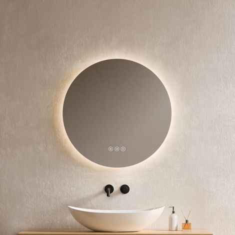 EMKE Miroir lumineux salle de bain rond diamètre 50cm, Miroir LED rétro-éclairage avec Interrupteur Tactile, Anti-buée, Miroir avec éclairage Lumière Blanche Froide/Neutre/Chaude