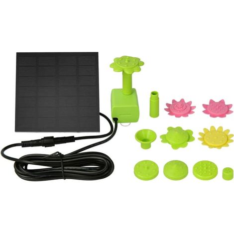 Pompe à fontaine solaire sans balais 7 V 1,4 W avec buses à fleurs multicolores et ventouses pour bain d'oiseaux, bassin, jardin ou terrasse. (1/2)