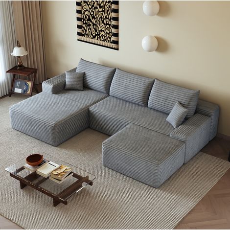 Sofá rinconera modular 270 x 175 x 83 cm gris, con chaise longue reversible, tejido suave (1/5)