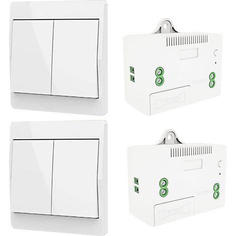 Kit interrupteur sans fil 2 canaux – AC85-250V, télécommande auto-alimentée, blanc, récepteurs inclus (1/5)