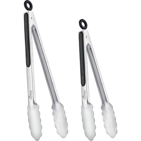 Ustensiles de cuisine en acier inoxydable, lot de 2 (23 et 30 cm), ustensiles de cuisine en métal verrouillables pour la cuisson, le service, le barbecue et les grillades, poignée antidérapante (1/5)