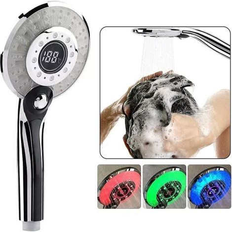 LED Shower Head with Digital Display - 3 Changing Colors - Temperature Control