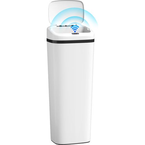 Poubelle cuisine automatique 50L acier inoxydable, poubelle à capteur de mouvement sans contact, 33x25x84cm, blanc (1/5)
