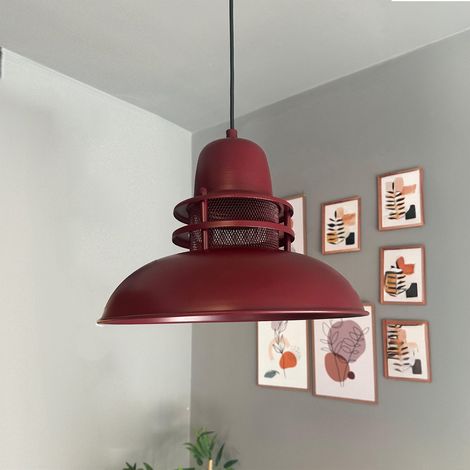 Fener Industrielle Pendelleuchte aus Burgund Metall handbemalt – Vintage Kronleuchter E27 Ø34 cm für Wohnzimmer, Schlafzimmer oder Esszimmer (1/5)