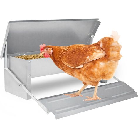 SWANEW 5KG Mangeoire Automatique avec Pieds Anti Rats et Couvercle étanche, Distributeurs de Nourriture Volailles avec Pédale, Distributeur d'aliments en Métal Mangeoires (1/5)