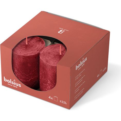 Bolsius Stumpenkerze Rustik Ø 6,8 x 8 cm zartes rot 4er Pack (1/2)