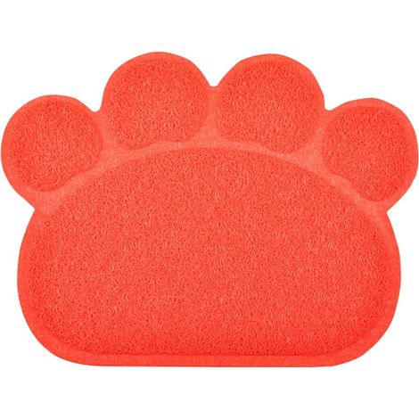 1 - Tapis De Litière Chat - Tapis De Propreté - Forme Patte Anti-Trace - Surface Douce Et Imperméable - Pour Chat - Rouge - 40x30cm