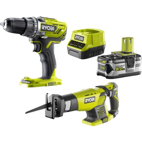 Pack 18V RYOBI Perceuse-visseuse R18DD3-0 - Scie sabre RRS1801M - Batterie 5.0Ah et chargeur (1/5)