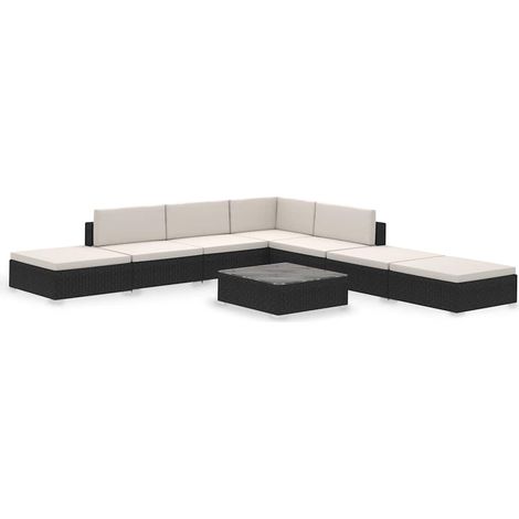 vidaXL Set Divani da Giardino 8 pz con Cuscini in Polyrattan Nero