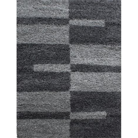 Tapis Salon Chambre Shaggy Motifs Géométrique - ROMA (Anthracite - 200x290cm) (1/5)