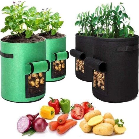 Sac De Plantation Geotextile, 4 Sac Plantation Pomme De Terre (2 Pièces 10 Gallons, 2 Pièces 7 Gallons), Pot De Pommes De Terre avec Fenêtre, pour Planter des Pommes De Terre, des Tomates (1/4)